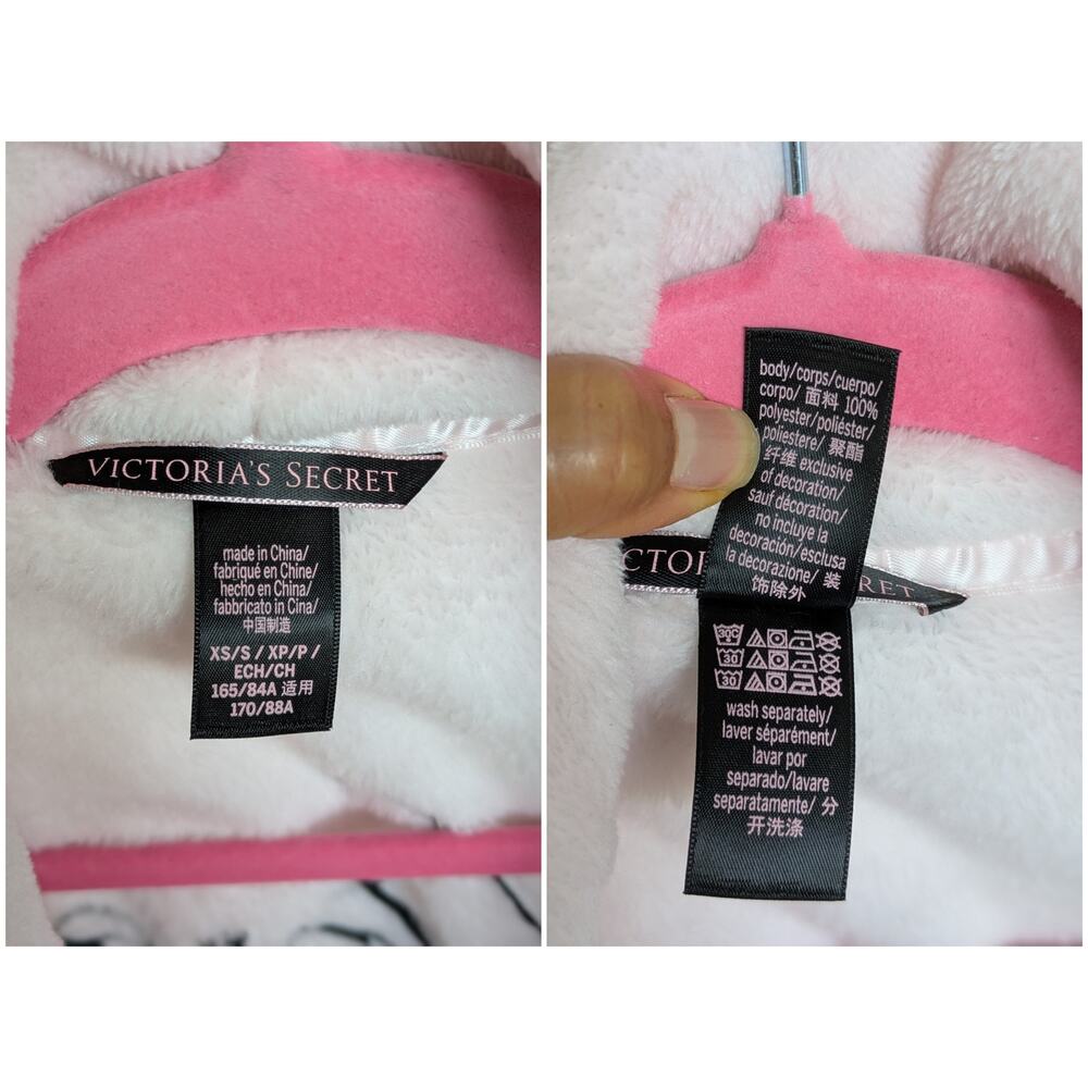 Victorias Secret Embroidered Logo Plush Fleece Robe S Baby Pink Barbie Coquette - Picture 4 of 9